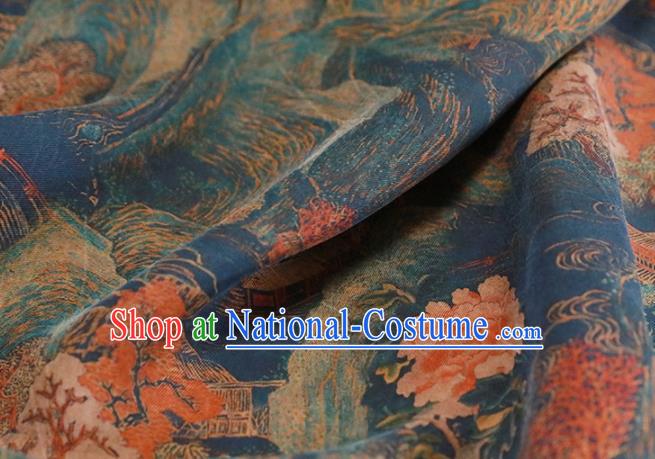 Chinese Traditional Maple Pattern Design Navy Satin Brocade Fabric Asian Silk Material