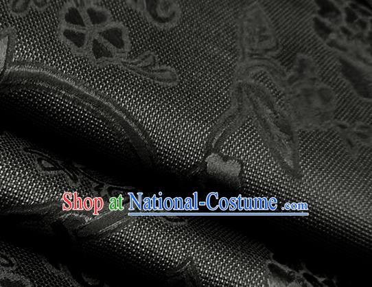 Chinese Traditional Peony Pattern Design Black Satin Brocade Fabric Asian Silk Material