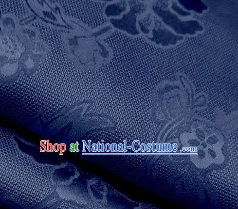 Chinese Traditional Peony Pattern Design Navy Satin Brocade Fabric Asian Silk Material