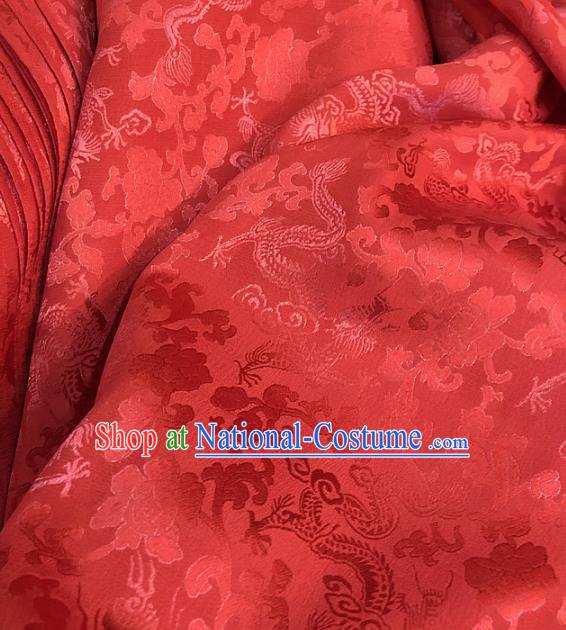 Traditional Chinese Royal Peony Pattern Design Red Brocade Silk Fabric Asian Satin Material