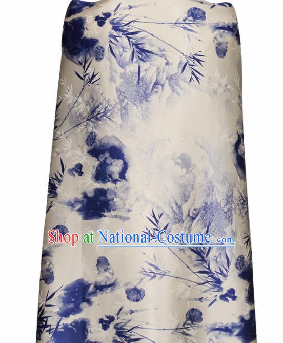 Chinese Traditional Lotus Pattern Design Wedding White Satin Brocade Fabric Asian Silk Material