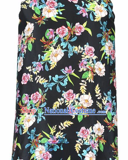 Chinese Traditional Roses Pattern Design Cheongsam Black Satin Brocade Fabric Asian Silk Material