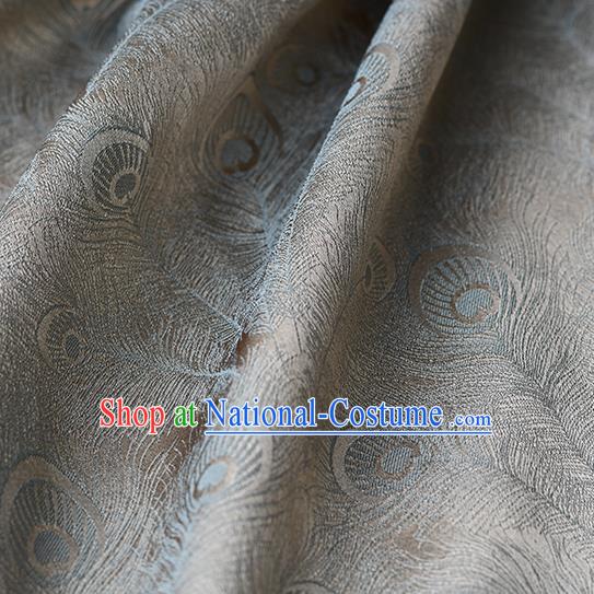 Chinese Traditional Feather Pattern Design Cheongsam Grey Satin Brocade Fabric Asian Silk Material