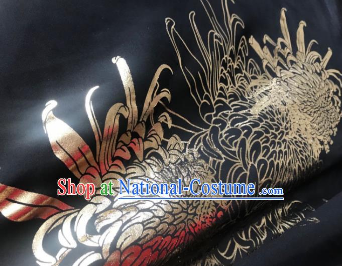 Chinese Traditional Chrysanthemum Pattern Design Black Chiffon Hanfu Brocade Fabric Asian Silk Material