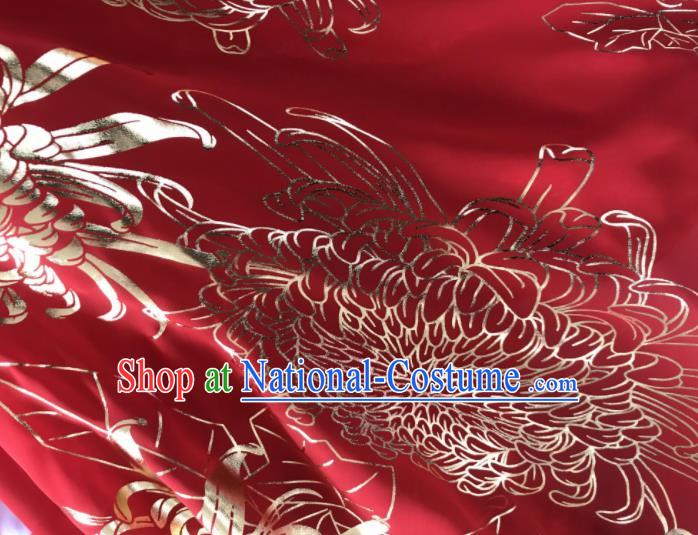 Chinese Traditional Chrysanthemum Pattern Design Red Chiffon Hanfu Brocade Fabric Asian Silk Material