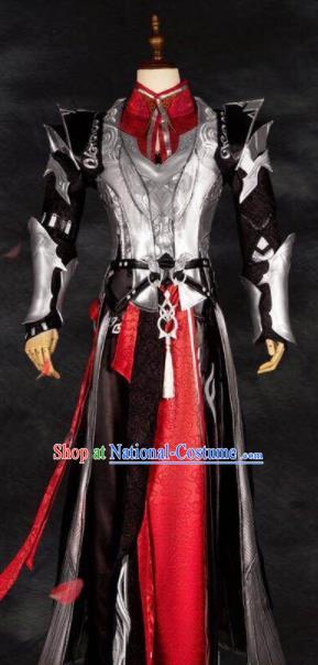 Chinese Ancient Drama Cosplay General Red Armor Clothing Traditional Hanfu Swordsman Costume for Men