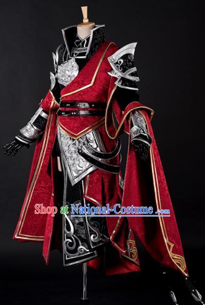 Chinese Ancient Drama Cosplay Young General Red Armor Knight Clothing Traditional Hanfu Swordsman Costume for Men