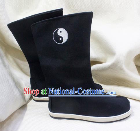 Asian Chinese Ancient Taoist Priest Cloth Shoes Swordsman Black Boots Traditional Hanfu Shoes for Men