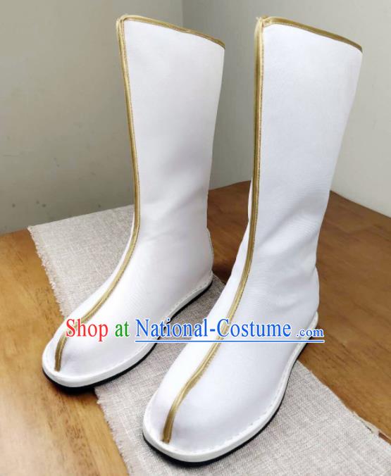 Asian Chinese Ancient Swordsman White Boots Taoist Priest Shoes Traditional Hanfu Shoes for Men