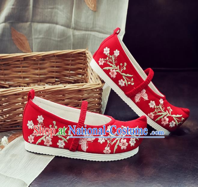 Asian Chinese National Red Cloth Shoes Traditional Hanfu Shoes Embroidered Shoes for Women