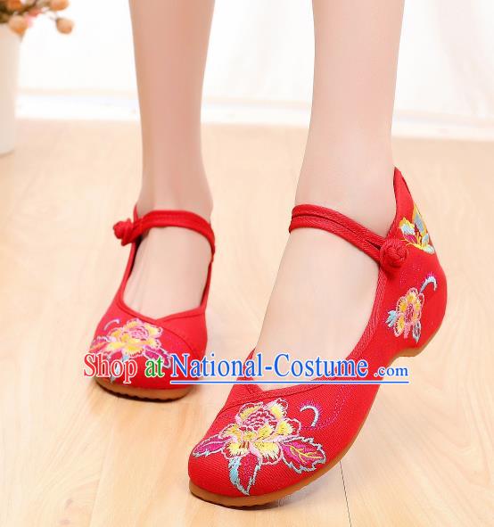 Asian Chinese Traditional Red Embroidered Shoes Hanfu Shoes National Cloth Shoes for Women