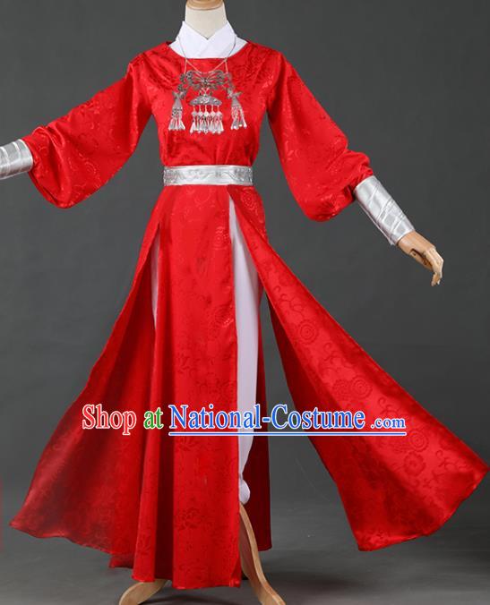 Chinese Ancient Drama Cosplay Knight Imperial Bodyguard Red Clothing Traditional Hanfu Swordsman Costume for Men