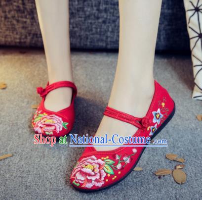 Asian Chinese Traditional Ethnic Red Embroidered Shoes Hanfu Wedding Shoes National Cloth Shoes for Women