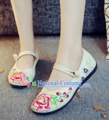 Asian Chinese Traditional Ethnic White Embroidered Shoes Hanfu Wedding Shoes National Cloth Shoes for Women