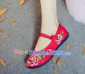 Asian Chinese Traditional Ethnic Red Embroidered Shoes Hanfu Wedding Shoes National Cloth Shoes for Women