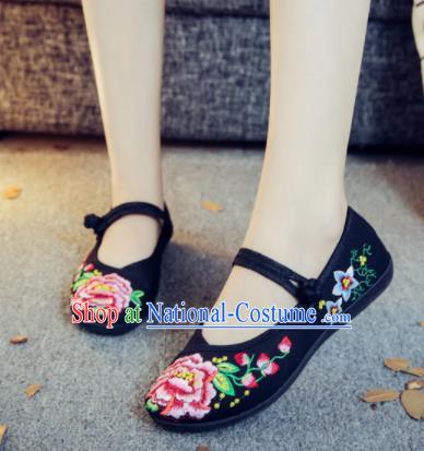 Asian Chinese Traditional Ethnic Black Embroidered Shoes Hanfu Wedding Shoes National Cloth Shoes for Women