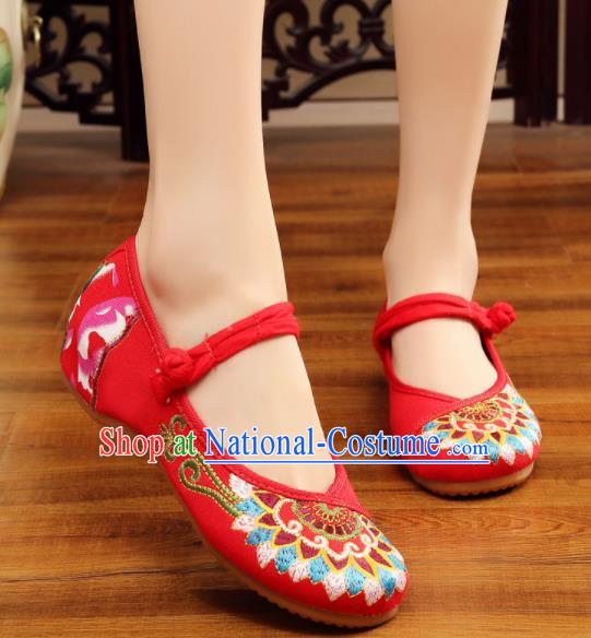 Asian Chinese Classical Dance Red Embroidered Shoes Traditional Hanfu Shoes National Cloth Shoes for Women