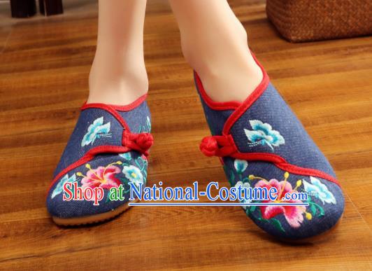 Asian Chinese National Embroidered Petunia Navy Shoes Dance Cloth Shoes Traditional Hanfu Shoes for Women