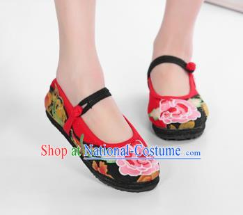 Asian Chinese National Embroidered Peony Red Cloth Shoes Classical Dance Shoes Traditional Hanfu Shoes for Women