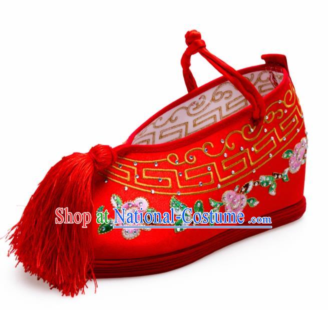 Asian Chinese National Dance Shoes Wedding Red Embroidered Shoes Ancient Princess Shoes Traditional Hanfu Shoes for Women