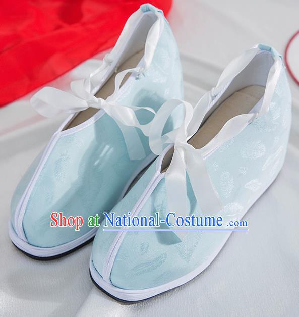 Asian Chinese Traditional Light Green Cloth Shoes Ancient Princess Shoes Hanfu Shoes for Women