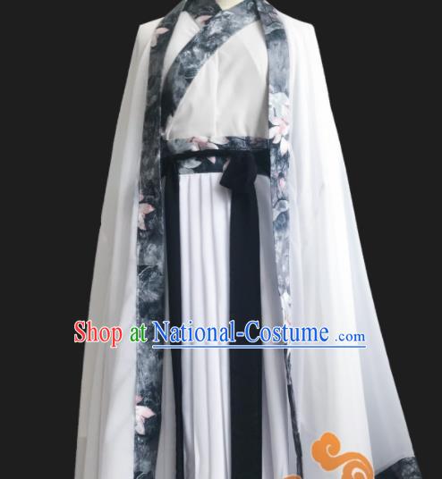 Chinese Traditional Cosplay Swordswoman Fairy Princess White Dress Custom Ancient Jin Dynasty Imperial Consort Costume for Women