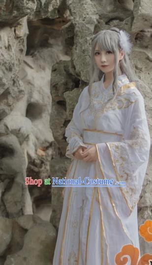 Chinese Traditional Cosplay Female Knight White Dress Custom Ancient Swordswoman Princess Costume for Women