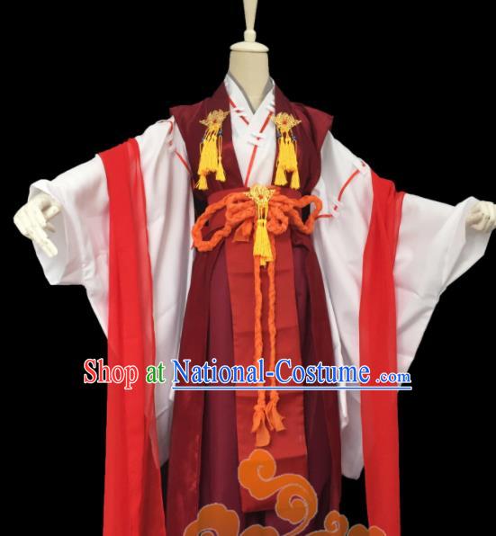 Custom Chinese Ancient Cosplay Taoist Priest Swordsman Purplish Red Clothing Traditional Royal Highness Costume for Men