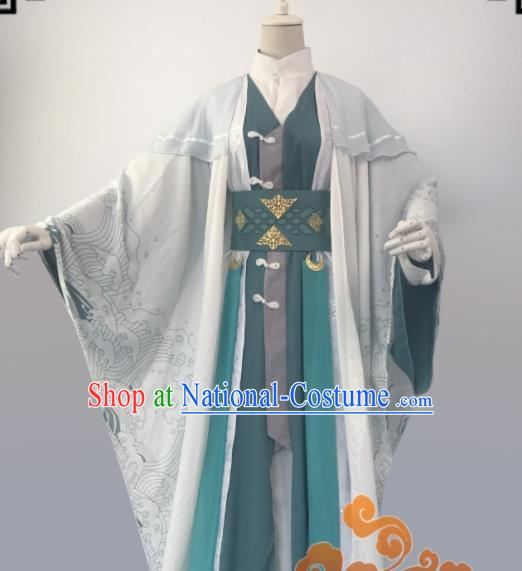 Chinese Ancient Cosplay Taoist Priest Swordsman Green Clothing Custom Traditional Nobility Childe Costume for Men