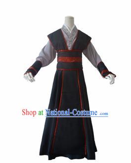 Chinese Ancient Cosplay Swordsman Young Knight Black Clothing Custom Traditional Nobility Childe Costume for Men