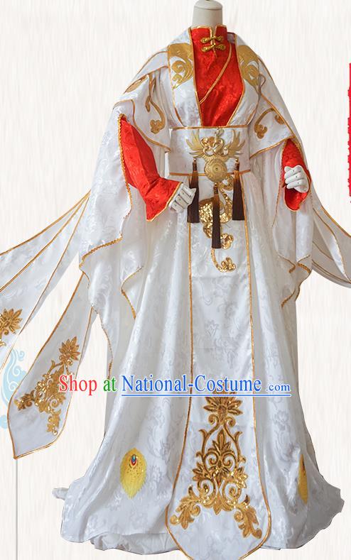 Chinese Ancient Cosplay Prince Swordsman White Clothing Custom Traditional Nobility Childe Costume for Men