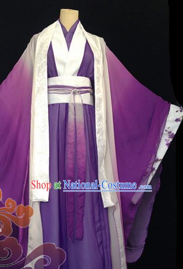 Custom Chinese Ancient Prince Nobility Childe Purple Clothing Traditional Cosplay Swordsman Costume for Men