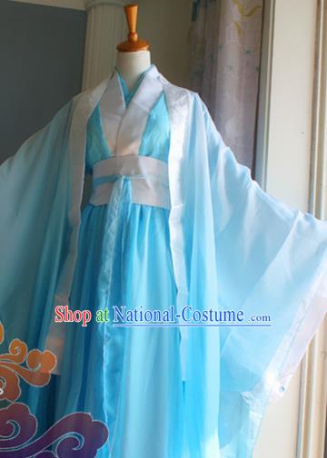 Custom Chinese Ancient Prince Nobility Childe Blue Clothing Traditional Cosplay Swordsman Costume for Men