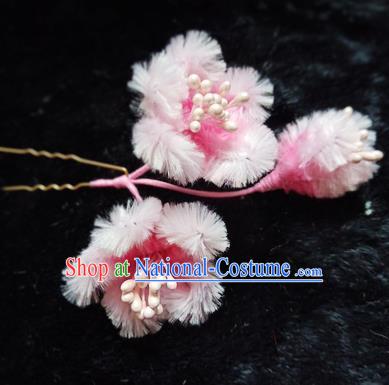 Chinese Handmade Qing Dynasty Court Light Pink Velvet Plum Hairpins Traditional Ancient Hanfu Hair Accessories for Women