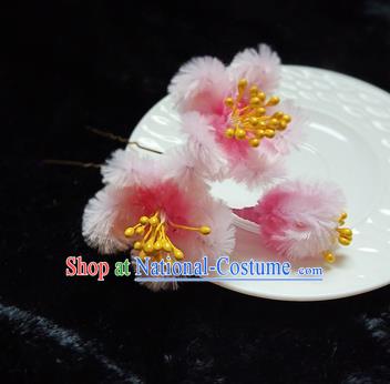 Chinese Handmade Qing Dynasty Court Pink Velvet Plum Hairpins Traditional Ancient Hanfu Hair Accessories for Women