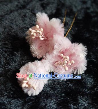 Chinese Handmade Qing Dynasty Court Pink Plum Velvet Hairpins Traditional Ancient Hanfu Hair Accessories for Women