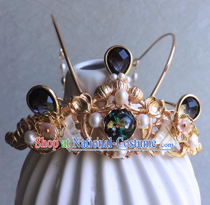 Chinese Handmade Ancient Tassel Hair Crown Hairpins Traditional Hanfu Hair Accessories for Women