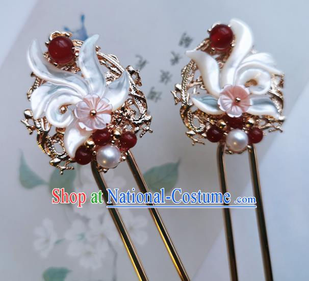 Chinese Ancient Princess Shell Hairpins Traditional Handmade Hanfu Hair Accessories for Women