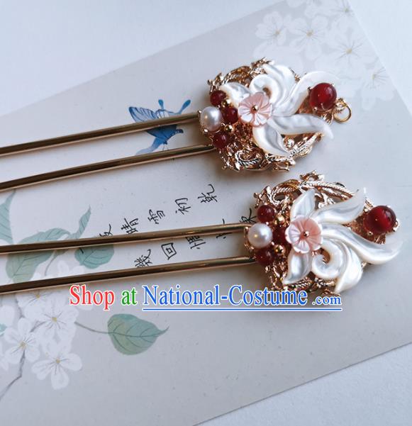 Chinese Ancient Princess Shell Hairpins Traditional Handmade Hanfu Hair Accessories for Women