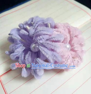 Chinese Ancient Court Lilac and Pink Velvet Chrysanthemum Hairpins Traditional Hanfu Handmade Hair Accessories for Women