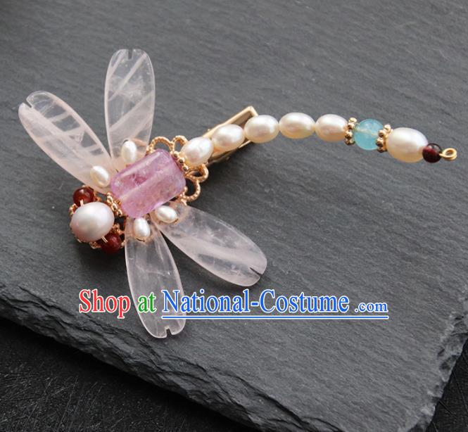 Chinese Ancient Princess Pearls Dragonfly Hair Claw Hairpins Traditional Handmade Hanfu Hair Accessories for Women