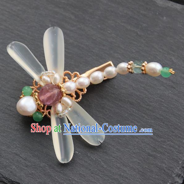 Chinese Ancient Princess Pearls Dragonfly Hair Stick Hairpins Traditional Handmade Hanfu Hair Accessories for Women