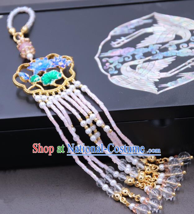 Chinese Ancient Court Tassel Blueing Brooch Pendant Traditional Princess Hanfu Breastpin Accessories for Women