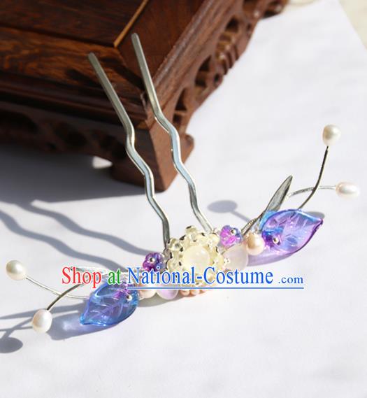 Chinese Ancient Princess Purple Leaf Hairpins Traditional Handmade Hanfu Hair Accessories for Women