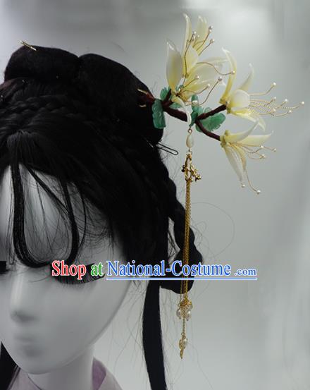 Chinese Ancient Princess Honeysuckle Hairpins Traditional Handmade Hanfu Hair Accessories for Women