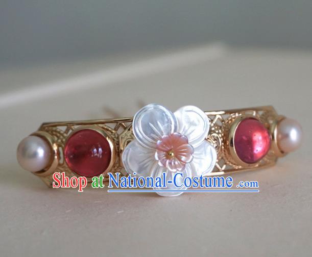 Chinese Ancient Princess Shell Plum Hairpins Traditional Handmade Hanfu Hair Accessories for Women