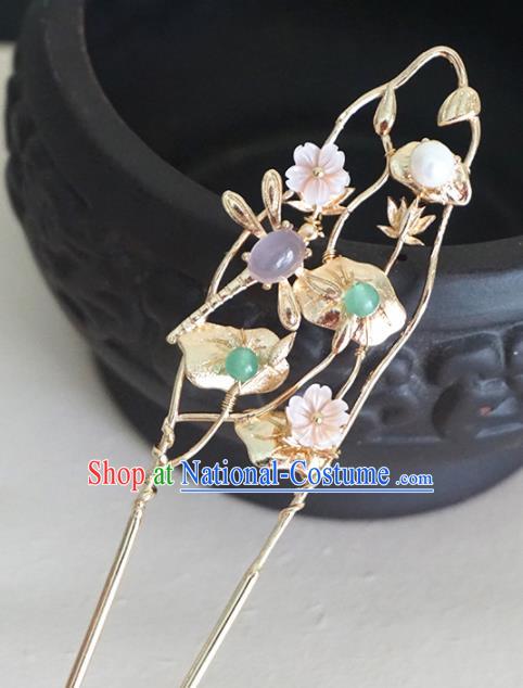 Chinese Ancient Princess Dragonfly Lotus Hairpins Traditional Handmade Hanfu Hair Accessories for Women