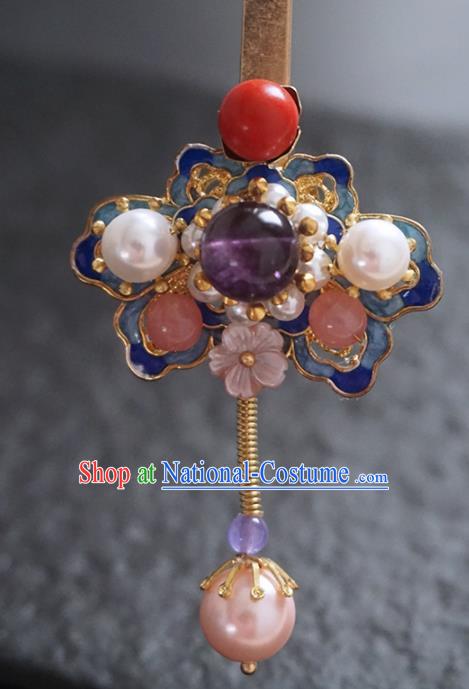 Chinese Ancient Princess Amethyst Blueing Hairpins Traditional Handmade Hanfu Hair Accessories for Women