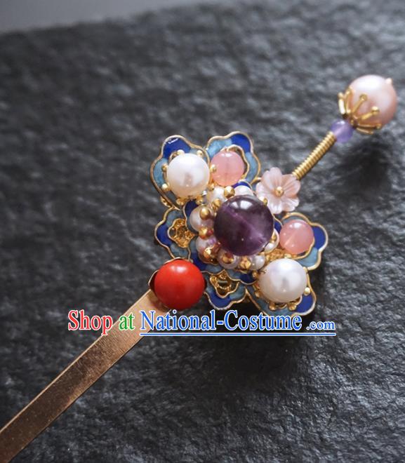 Chinese Ancient Princess Amethyst Blueing Hairpins Traditional Handmade Hanfu Hair Accessories for Women