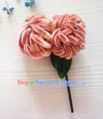 Ancient Chinese Qing Dynasty Pink Velvet Chrysanthemum Hairpins Traditional Hanfu Court Hair Accessories for Women